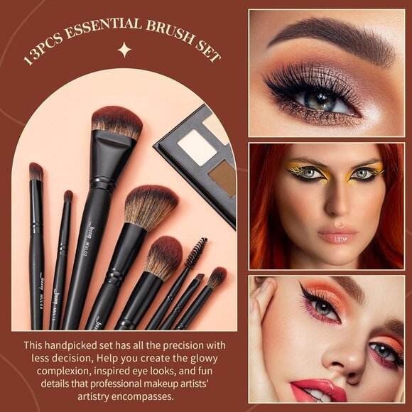 🆕 Women Black Full Makeup Brushes Set Professional Vegan Foundation Concealer - Picture 3 of 8